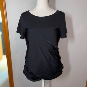 Maeve Anthropologie Black Top Ruched Detail Short Sleeve‎ Small